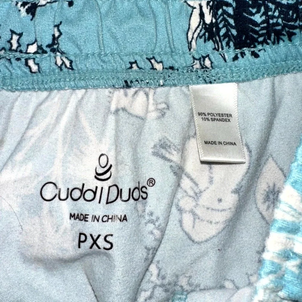 Cuddl Duds Sleep Pants Womens XS Blue Knit Drawstring‎ Graphic Print Comfort